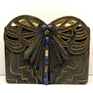 🎉2xHP🎉 R&Y AUGOUSTI METAL AND SHAGREEN SKIN CLUTCH.